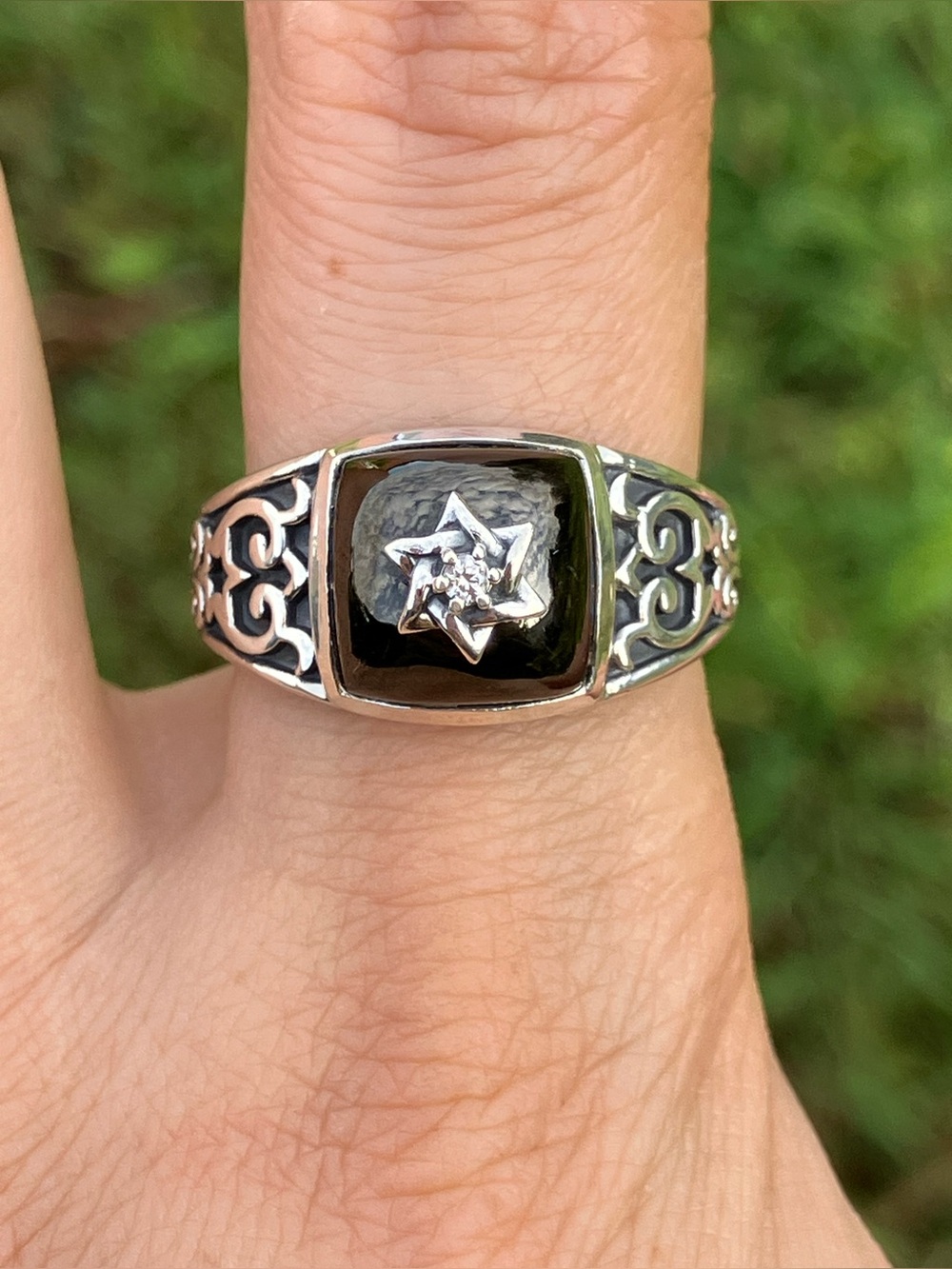 Natural Shungite Sterling Silver Star Ring Size 9